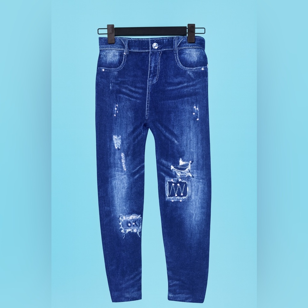 Emme Jordan Denim Jeggings with Faux Pockets – Stretch Fit (S/M)